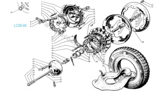 Moyeux, frein et roues Lambretta Serie 1 LI 125-150