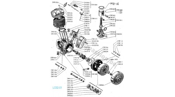 Cylinder, krukas, vooraan carter Lambretta B